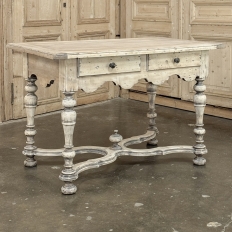 Dutch Stripped Sycamore Writing Table with 2 Drawers and Turned Legs