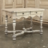 Dutch Stripped Sycamore Writing Table with 2 Drawers and Turned Legs