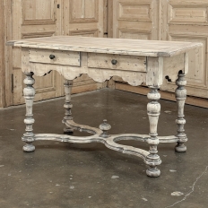 Dutch Stripped Sycamore Writing Table with 2 Drawers and Turned Legs