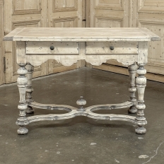 Dutch Stripped Sycamore Writing Table with 2 Drawers and Turned Legs