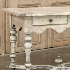 Dutch Stripped Sycamore Writing Table with 2 Drawers and Turned Legs