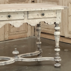 Dutch Stripped Sycamore Writing Table with 2 Drawers and Turned Legs