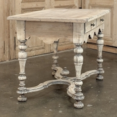 Dutch Stripped Sycamore Writing Table with 2 Drawers and Turned Legs