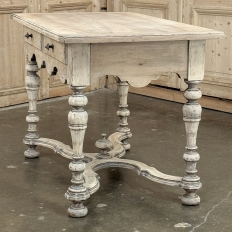 Dutch Stripped Sycamore Writing Table with 2 Drawers and Turned Legs
