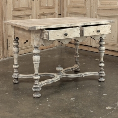 Dutch Stripped Sycamore Writing Table with 2 Drawers and Turned Legs