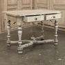 Dutch Stripped Sycamore Writing Table with 2 Drawers and Turned Legs