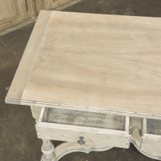 Dutch Stripped Sycamore Writing Table with 2 Drawers and Turned Legs