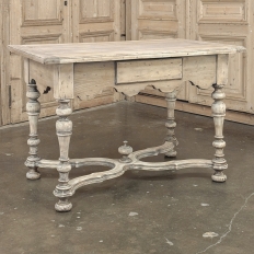 Dutch Stripped Sycamore Writing Table with 2 Drawers and Turned Legs