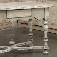 Dutch Stripped Sycamore Writing Table with 2 Drawers and Turned Legs