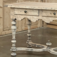 Dutch Stripped Sycamore Writing Table with 2 Drawers and Turned Legs