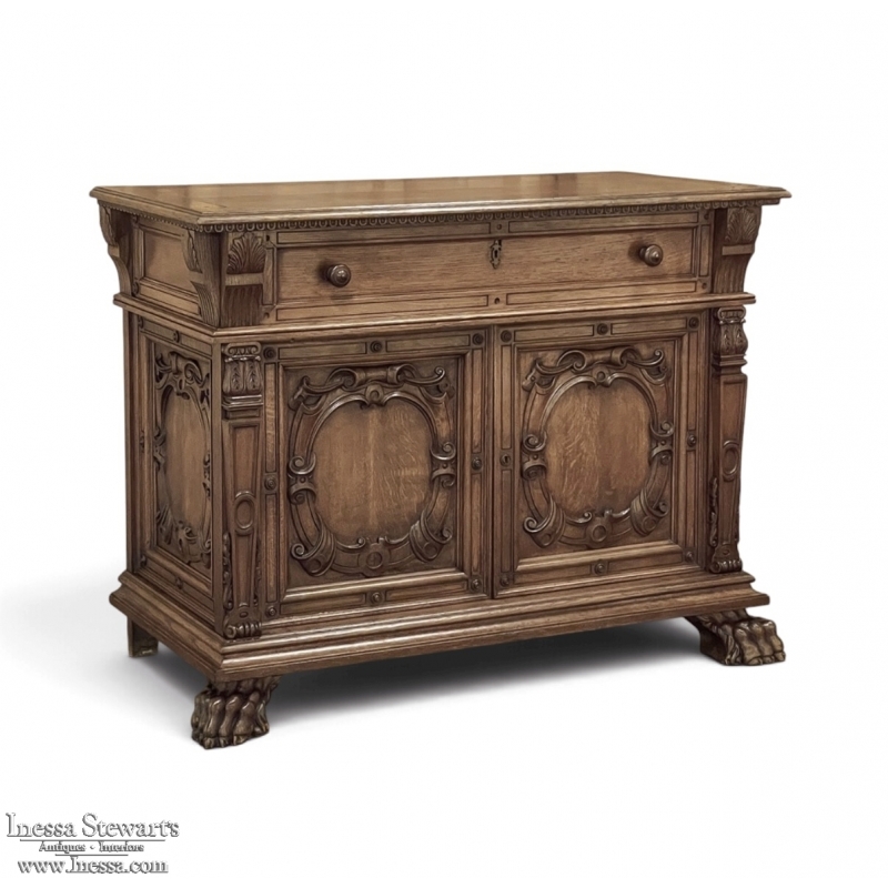 Antique French Louis XIV Renaissance Revival White Oak Buffet