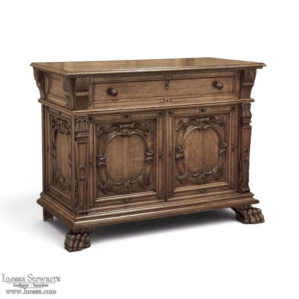 Antique French Louis XIV Renaissance Revival White Oak Buffet