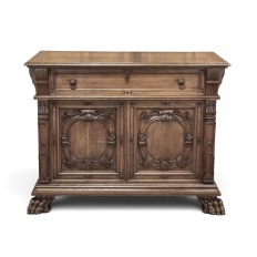 Antique French Louis XIV Renaissance Revival White Oak Buffet