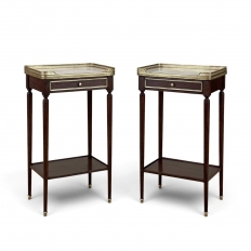 Pair of Antique French Louis XVI Mahogany End Tables with Carrara Marble Tops