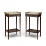 Pair of Antique French Louis XVI Mahogany End Tables with Carrara Marble Tops