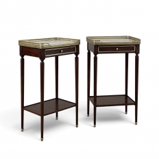 Pair of Antique French Louis XVI Mahogany End Tables with Carrara Marble Tops