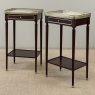 Pair of Antique French Louis XVI Mahogany End Tables with Carrara Marble Tops