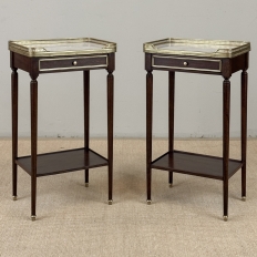 Pair of Antique French Louis XVI Mahogany End Tables with Carrara Marble Tops