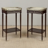 Pair of Antique French Louis XVI Mahogany End Tables with Carrara Marble Tops