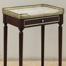 Pair of Antique French Louis XVI Mahogany End Tables with Carrara Marble Tops