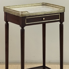 Pair of Antique French Louis XVI Mahogany End Tables with Carrara Marble Tops