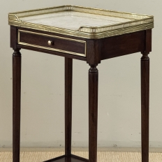 Pair of Antique French Louis XVI Mahogany End Tables with Carrara Marble Tops