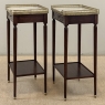 Pair of Antique French Louis XVI Mahogany End Tables with Carrara Marble Tops