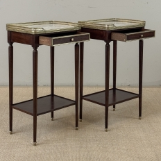 Pair of Antique French Louis XVI Mahogany End Tables with Carrara Marble Tops