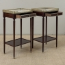 Pair of Antique French Louis XVI Mahogany End Tables with Carrara Marble Tops