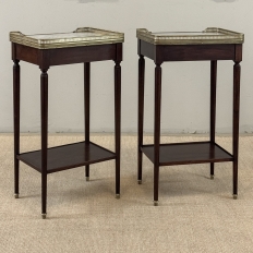 Pair of Antique French Louis XVI Mahogany End Tables with Carrara Marble Tops