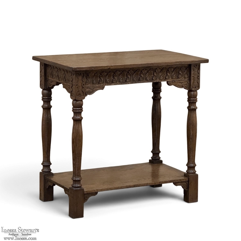 19th Century Rustic Hand Carved Oak Renaissance Revival Side Table