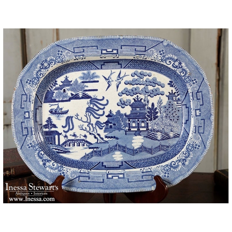 Antique Blue and White Transferware Platter "Blue Willow"