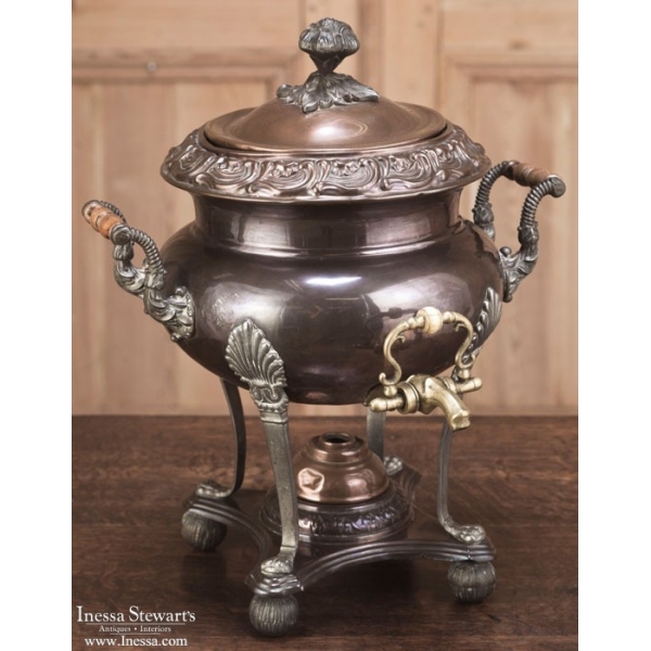 Antique French Copper and Bass Tea Urn