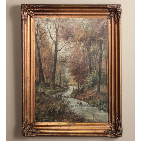 Framed Oil Painting On Canvas By P. Van Huffel, Ca. 1908