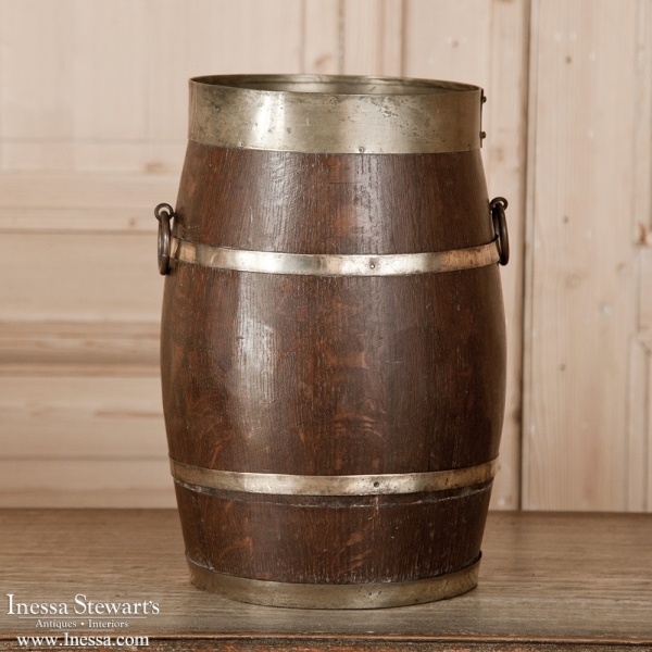 Antique Wooden Wine Barrel with Brass Hoops