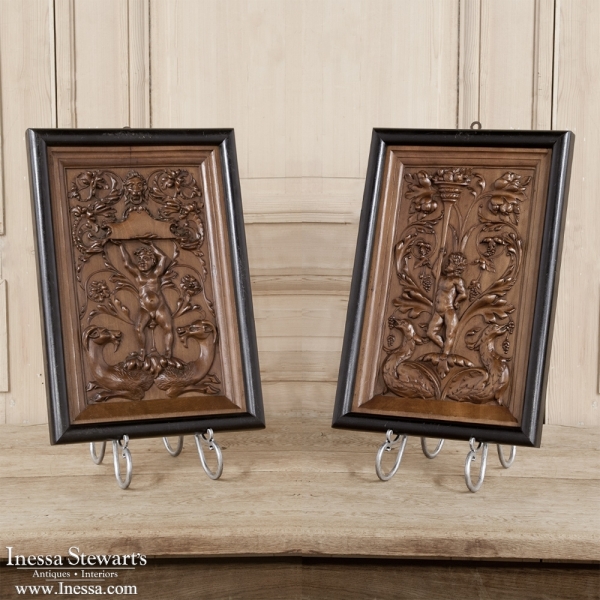 Pair Italian Carved Wood Panels