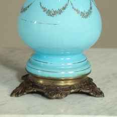 19th Century French Blue Opaline Glass Oil Lantern ~ Lamp