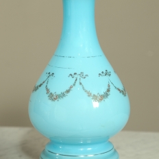 19th Century French Blue Opaline Glass Oil Lantern ~ Lamp