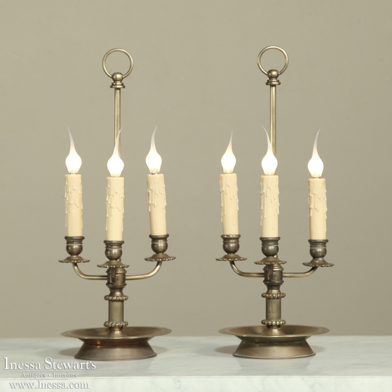 PAIR Brass Triple Candlestick Lamps