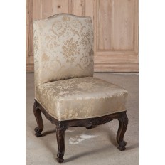 Antique Italian Hand Carved Walnut Bodoire Chair with Silk Upholstery