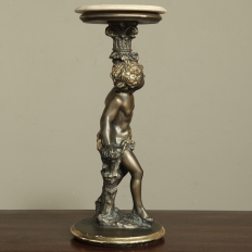 Antique Italian Giltwood Pedestal with Carved Cherub & Marble Top