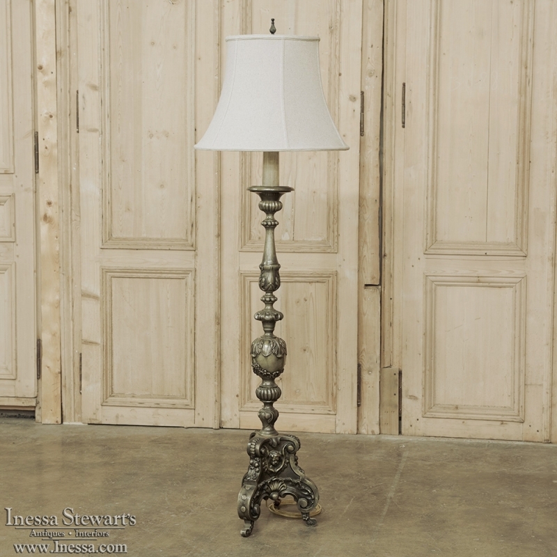 Antique Renaissance Revival Candlestick Floor Lamp with Angel Cast in Bronze