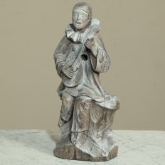 Antique Italian Hand Carved Signed Wood Venetian Carnaval Jester Statue, Signed - Woussente