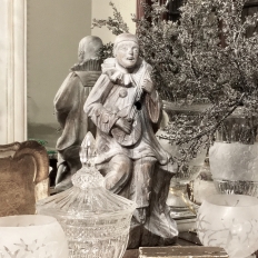 Antique Italian Hand Carved Signed Wood Venetian Carnaval Jester Statue, Signed - Woussente