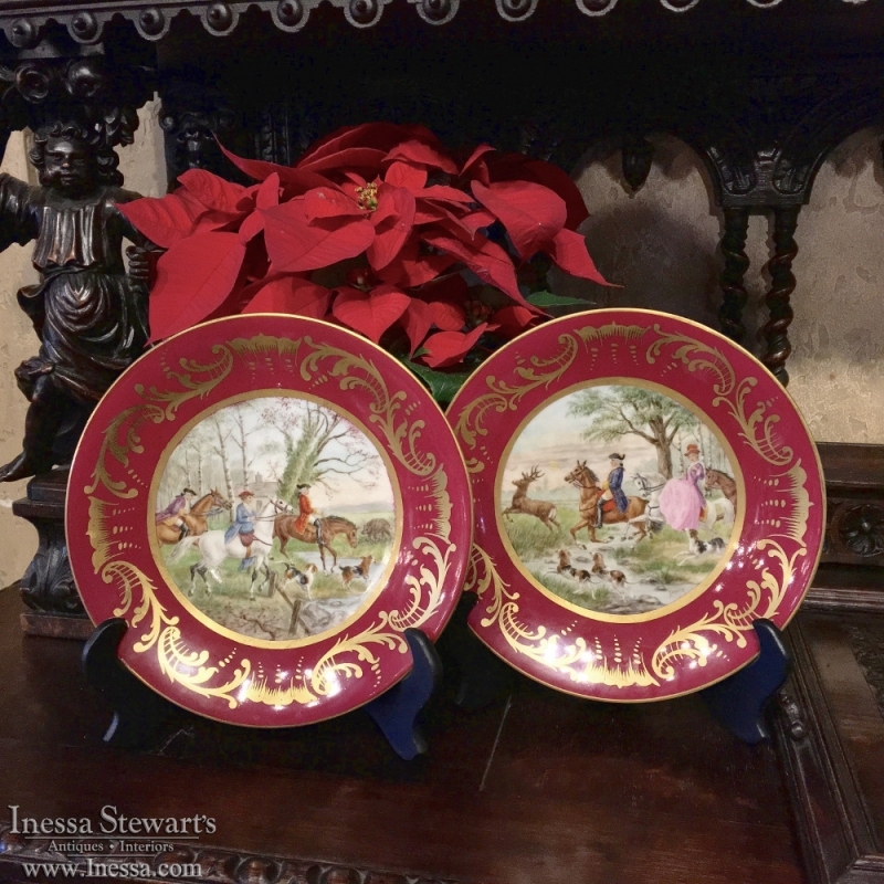 Pair 19th Century Hand-Painted French Decorative Porcelain Plates