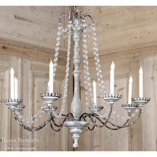 Mason Wood Painted Chandelier with Crystals