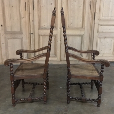 Pair 19th Century Grand Renaissance Hand Carved Oak & Caned Armchairs