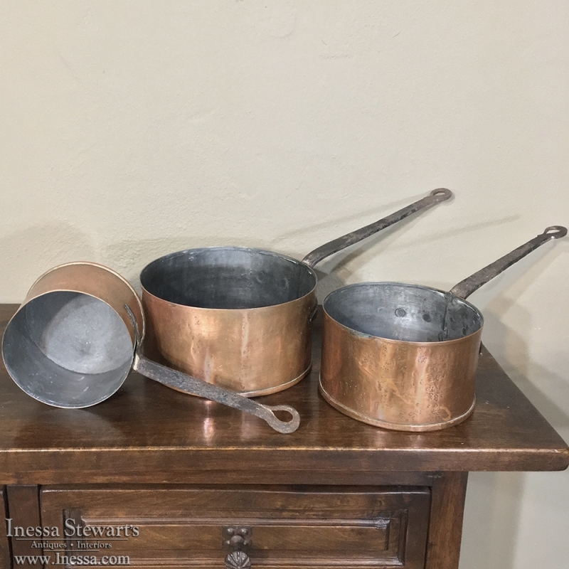Set of three 19th Century Copper Pots