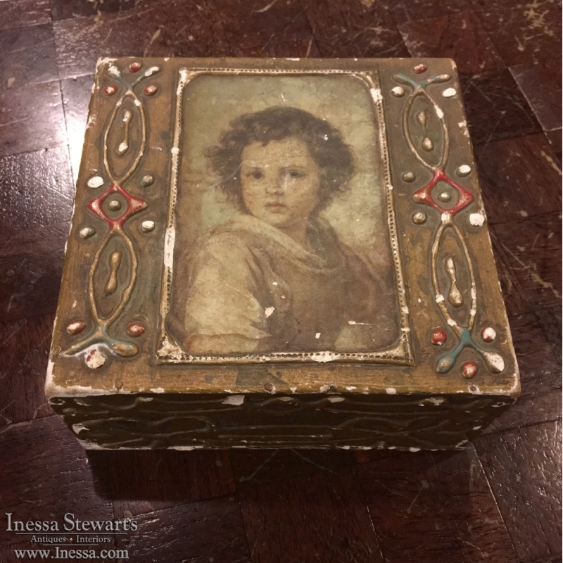 Antique Hand-Painted Florentine Box