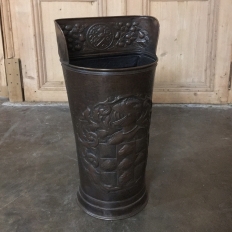 19th Century Embossed Brass Umbrella Stand ~ Trash Can